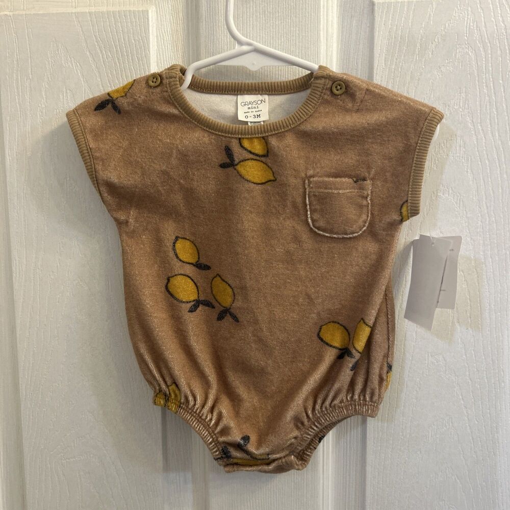 NWT Grayson Mini Bubble Romper Lemon Fruit Neutral 0-3M NEW Baby Girls Summer
